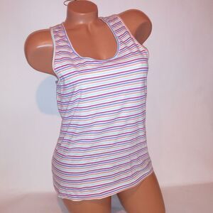 First Issue by Liz Claiborne Tank Top Medium Multi Stripe Stretch Shelf Bra Top